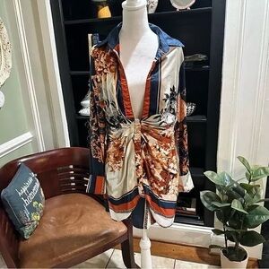 Elegant Floral Mini Dress with Navy Accents